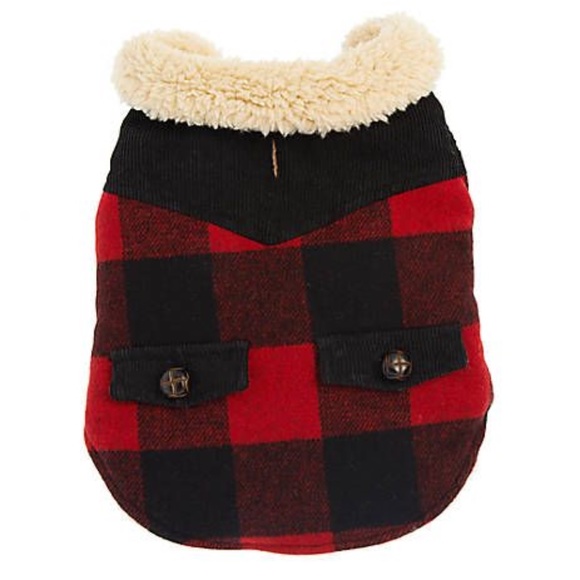Top Paw Sherpa Lined Red Buffalo Check Dog Coat With Corduroy - Size Medium